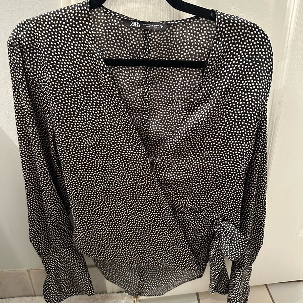 Zara Black and White Polka Dot Top